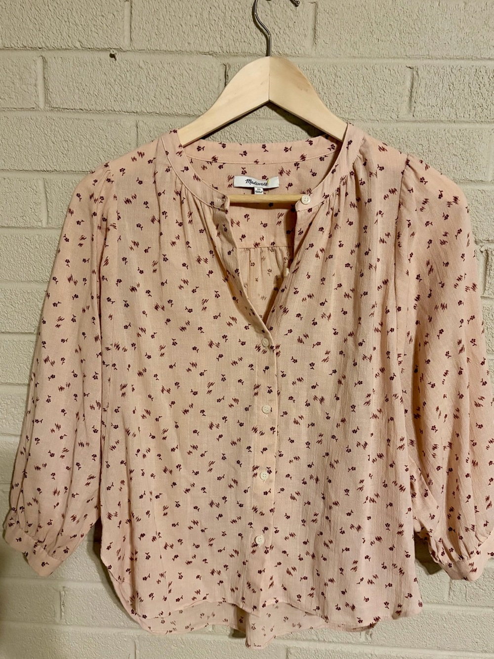 Madewell Blush Pink 100% Cotton Button-Down Floral Peasant Top